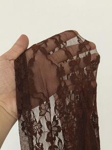 Maweii Plus Size Elegant Lace Patchwork High Slit 7/8 Pants - Brown - View 8