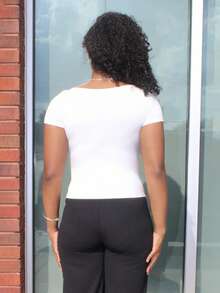 Steph T 女士釦前半開衩鐵條針織t卹 - 白色 - 查看 2