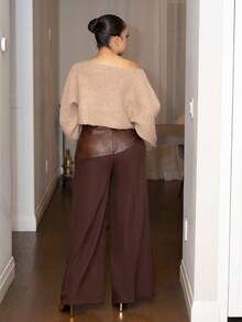 Melissa Matos 2025新款时尚宽松休闲简约连体设计针织罩衫 - 駝色 - 查看 2