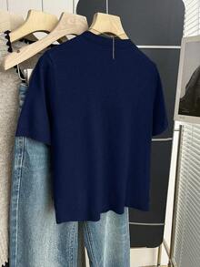 Franclia New Arrival Spring/Summer Retro College Style Colorblock Plaid Knit Pullover Sweater For Women - Navy Blue - View 2