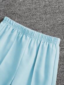 SHEIN Elladie kids Young Girl Minimalist Fashion Ruffle Trim Short Sleeve T-Shirt And Pants Set - Baby Blue - View 6