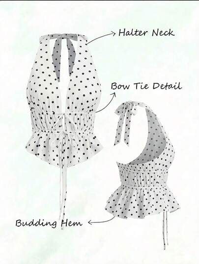 Lyxana Women's Sexy Polka Dot Print Tie-Up Backless Halter Top, Summer