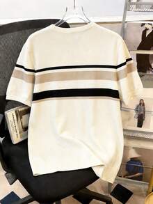 Manfinity Joysei 男士圆领短袖纯色拼布休闲针织上衣 - 白色 - 查看 2