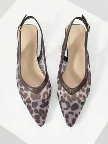 Mnmlis Women Shoes Spring And Summer New Breathable Mesh Splicing Design Pointed Back Buckle Shoes French Elegant Light Commuter Style Apricot Mesh Women's Sandals Daily Street Dating Wear - leopard print - View 2