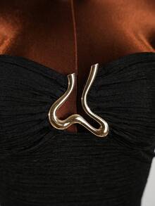 SaltGleam SaltGleam Top corto elegante con hebilla de metal decorativa para uso diario y vacaciones, estilo callejero juvenil para primavera/verano - Negro - Ver 8