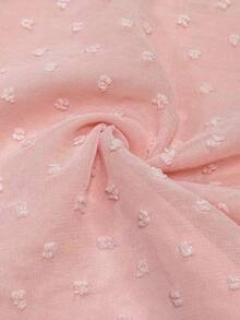 Elenzga Áo kiểu nữ Pháp màu trơn chấm bi Thụy Sĩ, chi tiết bèo nhún, cổ chữ V, tay cánh hoa. - Hồng - Xem 7