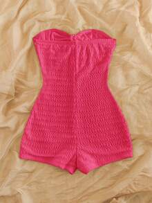 Soleia Bộ jumpsuit nữ màu trắng dệt kim, thắt nơ phía trước, thích hợp cho kỳ nghỉ xuân/hè, phù hợp dự tiệc, hẹn hò, ngày Valentine, gợi cảm lãng mạn, lễ hội, du lịch biển, tiệc trà chiều. - Màu Hồng Tươi - Xem 2