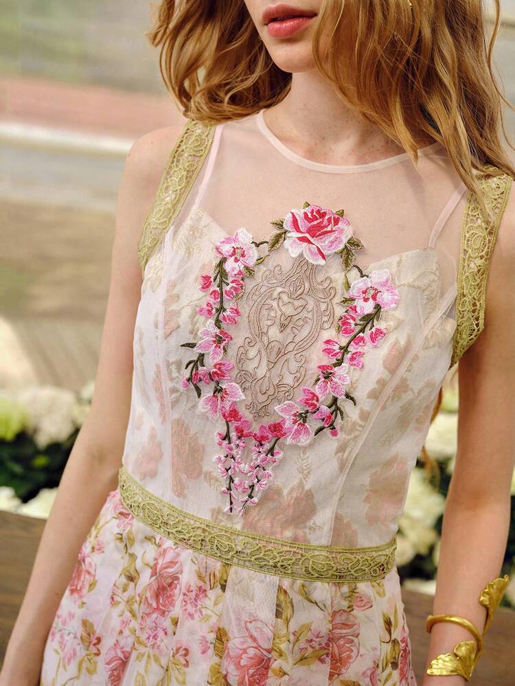 WOMEN'S ROMANTIC EMBROIDERED FLORAL LONG DRESS, SPRING/SUMMER