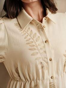 Anewsta 杏叶刺绣领花瓣袖女式连衣裙 - 杏色 - 查看 7