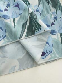 GlowEve Women's Summer Floral Print Blue Square Neck Tie Waist Puff Sleeve A-Line Dress, Fashionable Elegant Casual Vacation Beach - Multicolor - View 7