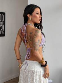 Coolane Tenues d'été pour femmes, streetwear décontracté vintage pour sortir, hauts débardeurs violets pailletés Y2K, hauts courts pour femmes, hauts d'été Y2k, hauts courts Y2k - Parme - Voir 5
