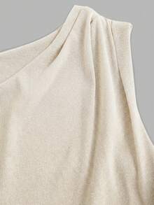 Sweetra 女士亮面针织不对称修身无袖上衣，适合日常通勤，春夏皆宜 - 杏色 - 查看 5