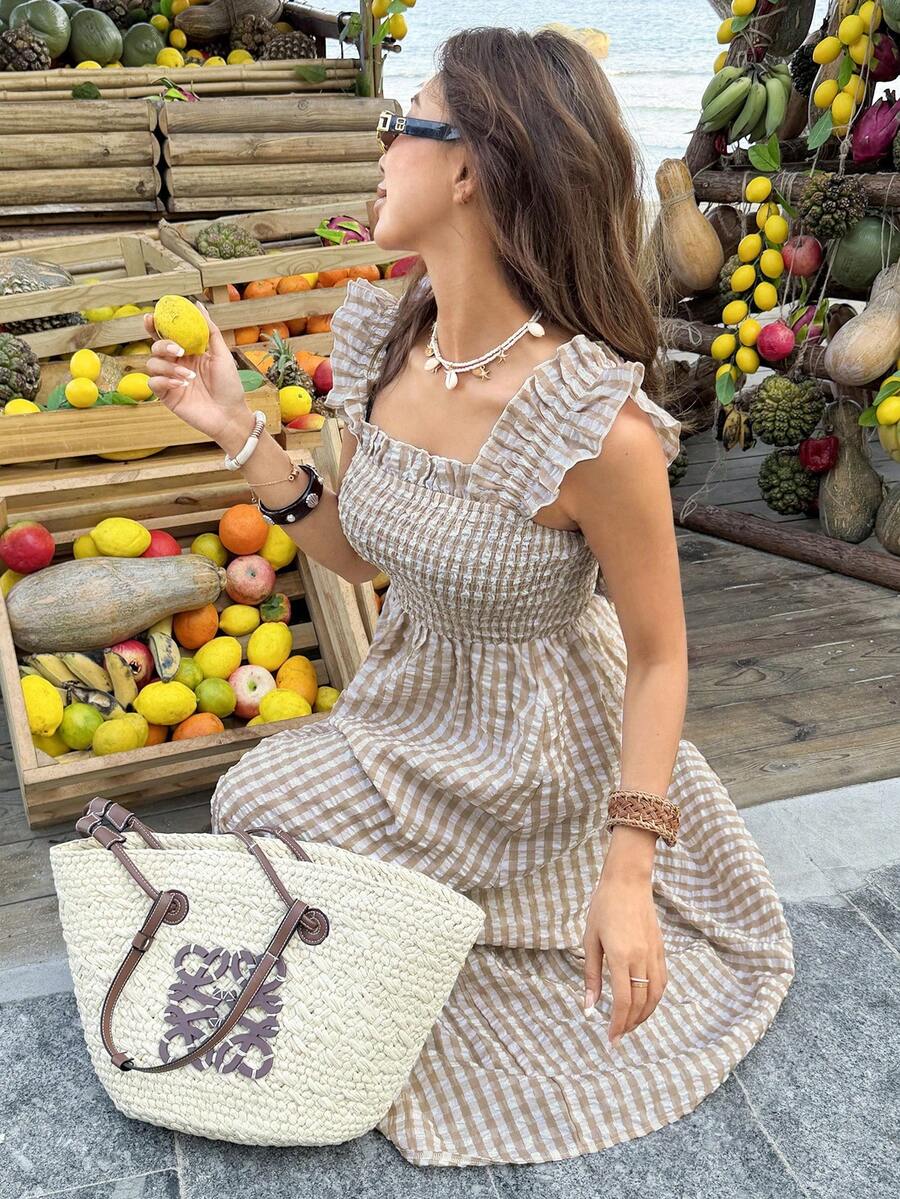 Serisse Women's Holiday Shirred Design Cap Sleeve Ruffle Hem Fashionable Dress - Multicolor - View 1