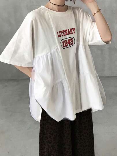 FRIFUL Women's Casual Loose Fit Cotton Short Sleeve T-Shirt With Large Letter Print, Versatile For Spring/Summer Graphic Tees Women