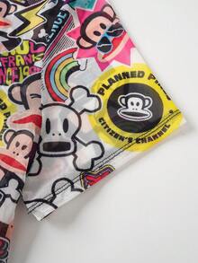 Paul Frank X SHEIN Plus Size Women's Cartoon Gorilla Print Short Sleeve Top, - Multicolor - View 5