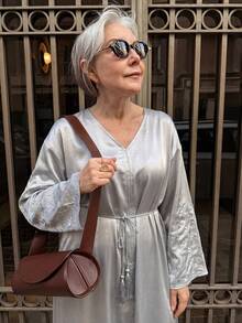 DAZY Women's Embroidered Loose Long Robe Dress - Grey - View 4
