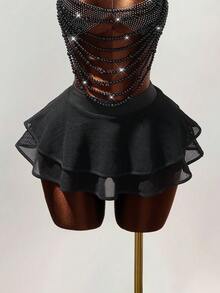 Mistrie 女士夏季时尚纯色镂空半身裙 - 黑色 - 查看 4