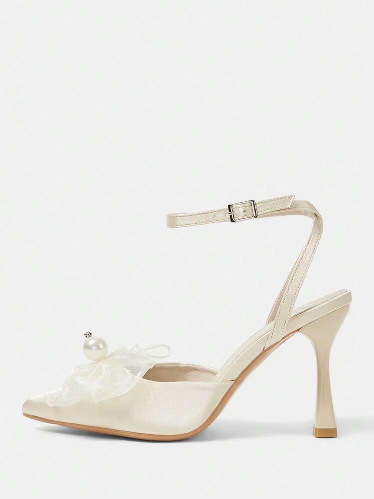 CUCCOO HITCHD Women's French Faux Pearl Bow Bridal Dress Party Wedding Bridesmaid Stiletto High Heels Wedding Shoes Summer Shoes Bride Shoes