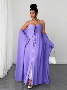 Maweii 渐变极简宽松吊带蝙蝠袖连衣裙 - 紫色 - 查看 5