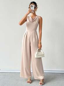 Franclia Mono de satén con escote pronunciado para mujer - Champán - Ver 8