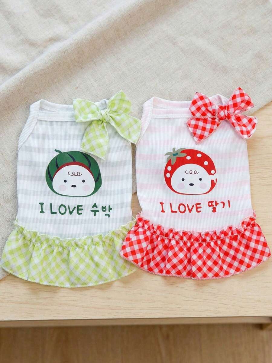 PETSIN 狗狗服装、猫咪服装、动物裙装、宠物春夏新品系列、幼犬连衣裙、公主风百搭连衣裙、条纹印花、小型动物服装、清凉防晒霜 - 彩色 - 查看 1