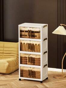 5-Layer Stackable Plastic Storage Box With Lid - Wardrobe Organizing Cabinet, 32 Sided Wide Folding Box, Foldable Storage Container, Handicraft Organizing Box, Suitable For Home, Food Storage Room, Office, Dormitory (Without Wheels) - Transparent - View 5