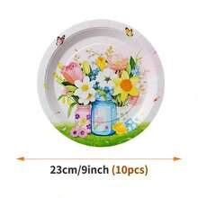 Conjunto de suministros desechables para fiesta con fondo rosa y florero de flores, adecuado para 10 invitados, vajilla de papel desechable, adecuado para fiestas de cumpleaños, bodas, fiestas temáticas, picnics familiares - Ver 6