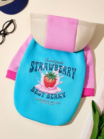 PETSIN 1 Strawberry Letter Printed Pet Color Blocked Sports Style Thick Warm Spring And Autumn Pet Clothing Hoodie