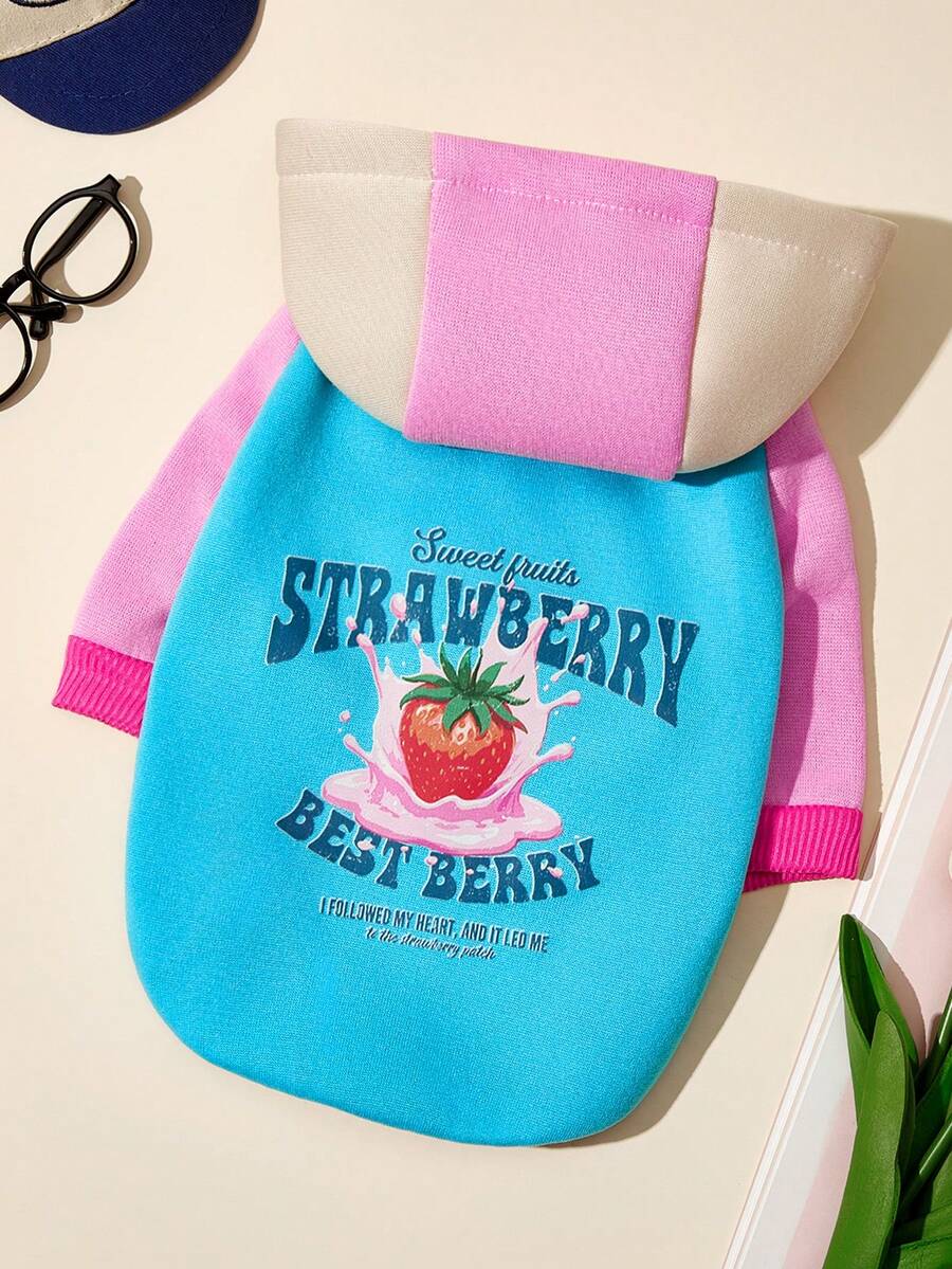 PETSIN 1 草莓字母印花宠物撞色运动风加厚保暖春秋季宠物连帽衫 - 彩色 - 查看 1