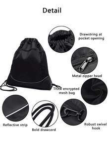 1 Set Backpack With Independent Mesh Ball Bag, Black Nylon Training Bag, Laptop And Tablet Book School Bag, Drawstring Bag For Helmets, For Students Outdoor Sports And Cycling Football Basketball Volleyball Thin Rope Shoulder Bag - Black - View 12