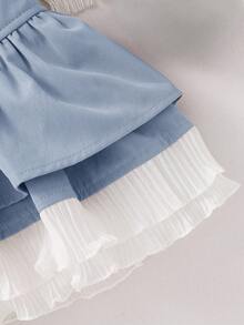 Young Girls Woven Solid Color Cross Straps Layered Cake Pressed Lace Trim Short Skirt,Back To School,Casual And Versatile, Ladylike, Sweet And Cool Girl,Young Girl Clothes, , Pairing White Shirt,Long Sleeve Tops,Cute Skirts,Back To School Season,Mom And Daughter & Sisters  Matching. Skirt With Leggings Girls Blue Kids 2 Piece Skirts 2piece For Girls Short Skirt Girl Light Blue Skirt Dusky Blue Skirts Girl,Kids - Baby Blue - View 4