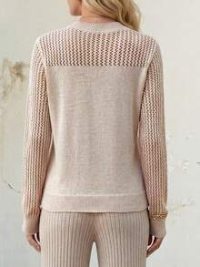 EMERY ROSE New Autumn Casual Loose Hollow Out Mesh Layered Fashionable Knit Blouse For Women Fall Sweater - Apricot - View 2