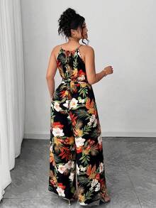 Mono con vuelo de tela plisada con tirantes cruzados, cuello con cuentas en la cintura, botones y diseño de lazo, adecuado para primavera/verano, escuela, graduación, San Valentín, festivales deúsica, Día de la Madre, Halloween, Acción de Gracias, Pascua, Día Nacional, galas, citas, fiestas, bodas, viajes al aire libre, para mujer talla - Multicolor 3 - Ver 2