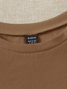 Soleia Camiseta de punto blanco acanalado con volantes, para vacaciones - Camel - Ver 4