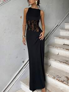 Siren Gaze Đầm không tay đơn sắc tối giản dành cho nữ, thích hợp mặc hàng ngày. - màu đen - Xem 8