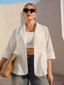 Juhart 大码女式刺绣镂空翻领薄款西装外套 - 杏色 - 查看 3