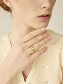 MOTF PREMIUM Anillo abierto enchapado en oro de 18K con rhinestones - Amarillo dorado - Ver 8