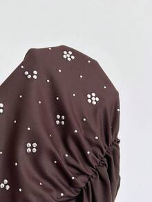 Blusa sin mangas con fruncidos y lazo frontal con lunares para mujer - Marrón - Ver 7