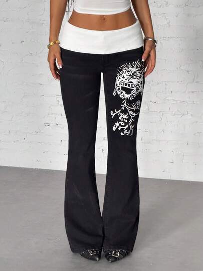 StreetHx جينز نسائي ذو خصر متباين وساق مقوسة