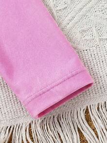 SHEIN 2pcs/Set Young Girl Casual Knit Crew Neck Long Sleeve Top And Triangle Swim Shorts Set - Blue - View 6