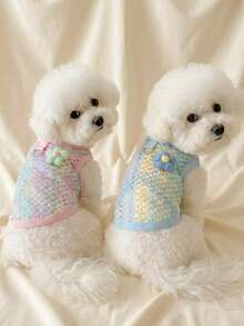 PETSIN 宠物狗春夏彩虹撞色镂空吊带猫咪泰迪熊吊带背心 宠物狗服装 宠物用品服装 - 彩色 - 查看 2