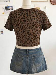 Lalippa Leopardtryck med digitalt mönster, trendig minimalistisk damtröja, kort t-shirt, present till vänner - Vitt - Visa 2