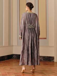 Anewsta Women's New Loose Elegant Luxury Beaded Sequin Maxi A-Line Wedding Dress - Dusty Purple - View 4