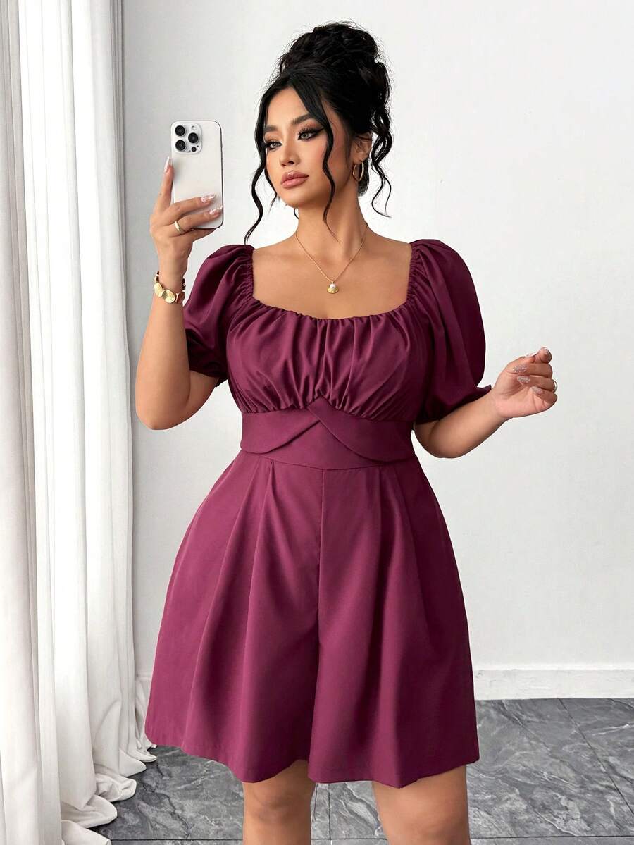 SHEIN Elenzya Fashionable Casual Vacation Retro Elegant Commute Petal Sleeve Tie Bow Jumpsuit - Purple - View 1