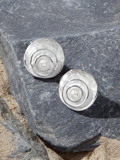 Opalesca Geometric High-Level Round Pearl Earrings