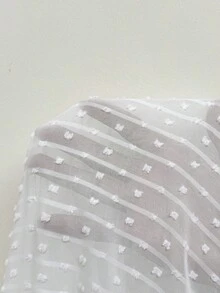 Louniche 女士条纹网纱宽松优雅无袖连衣裙 - 白色 - 查看 5