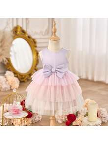 Babygirl Elegant Summer Cute Colorful Mesh Bow Decor Dress - Multicolor - View 9