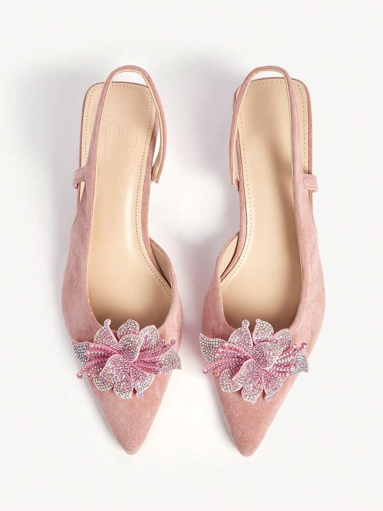 CUCCOO CHICEST Women's Pointed Toe High Heel Shoes, Pink Floral Decor, Faux Suede, Comfortable & Elegant, Suitable For Spring/Summer, Weddings, Parties, Formal Occasions