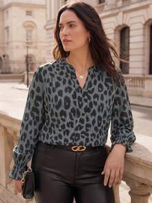 Juhart Plus Size Women Woven Printed Casual Shirt, Autumn Fall Cloth For Women - Grey - View 1