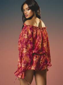 MISSGUIDED Bộ jumpsuit nữ kiểu Bardot trễ vai với đường cắt xẻ táo bạo phía trước và tay áo raglan rộng. - Nhiều màu - Xem 3